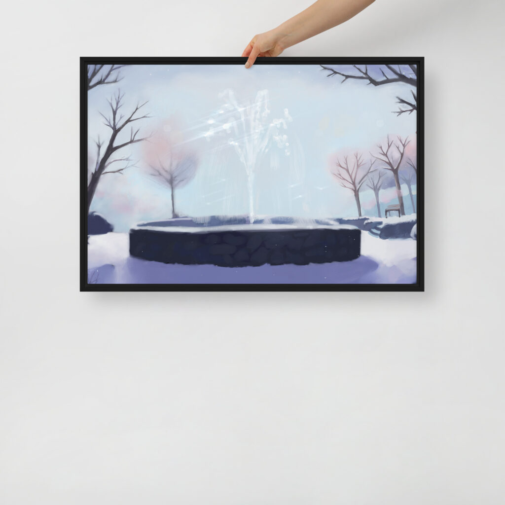Winter Fountain - Framed canvas